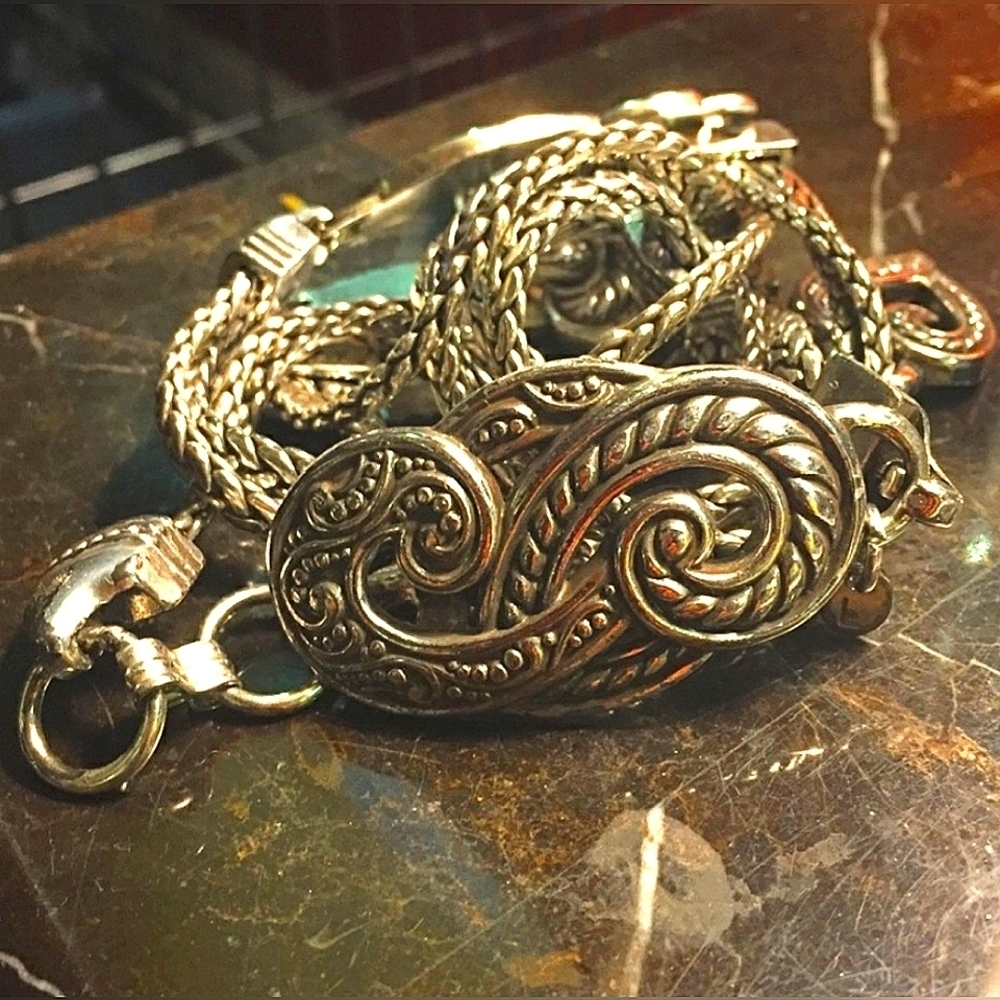 BRIGHTON SILVER SIGNATURE DOUBLE SERPENTINE HEART BELT - VINTAGE